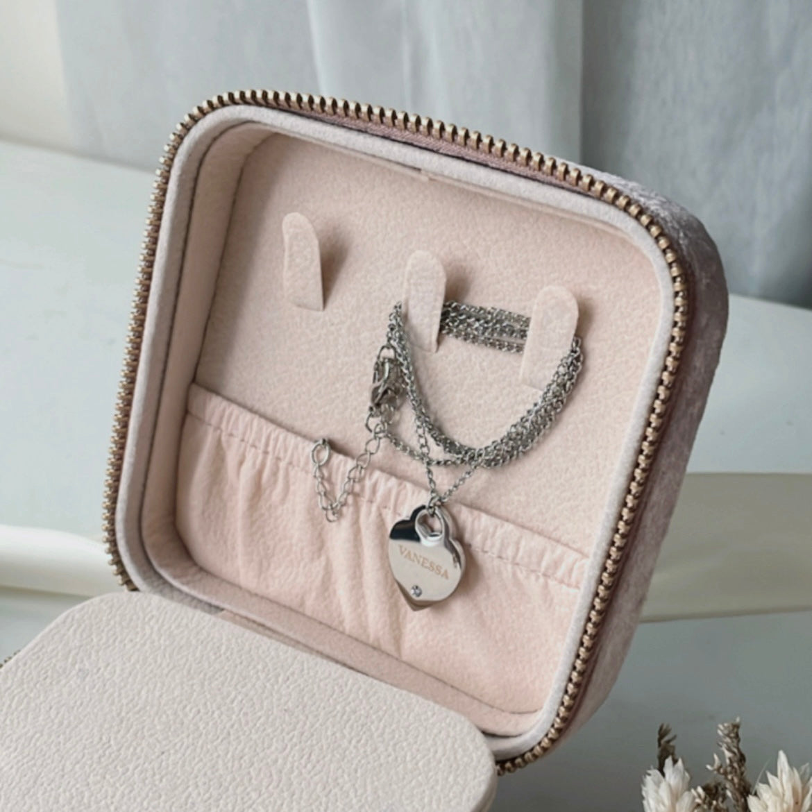 Personalised jewellery organiser in pink, light blue and dark blue Singapore