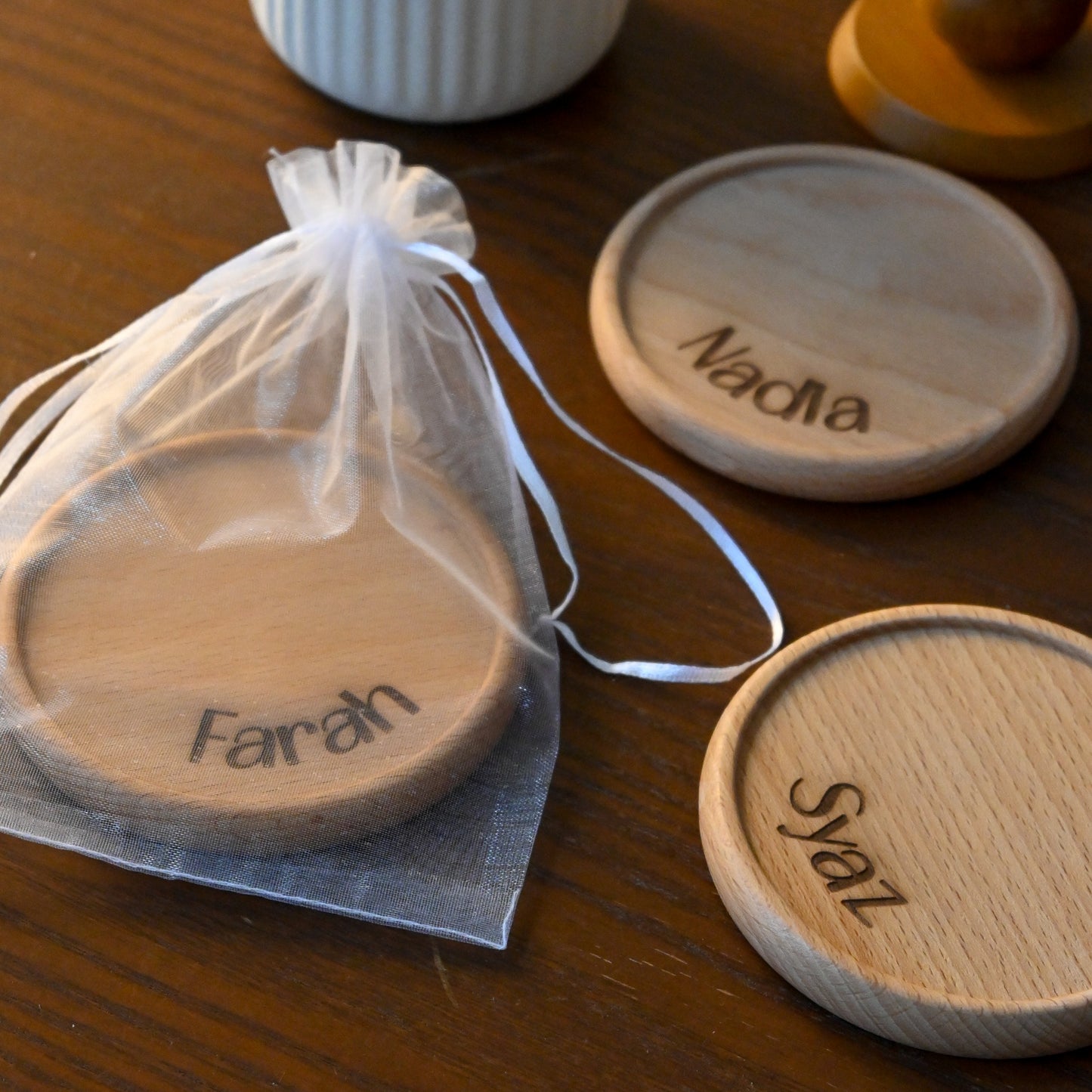 Personalised Wood Coaster (Birch Wood/ Walnut Wood) - Curved Design Singapore