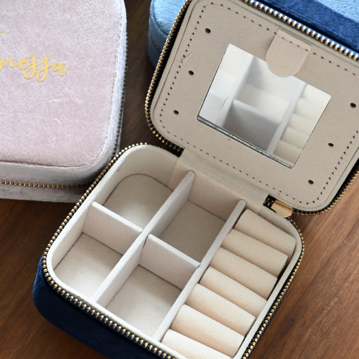 Personalised jewellery organiser in pink, light blue and dark blue Singapore