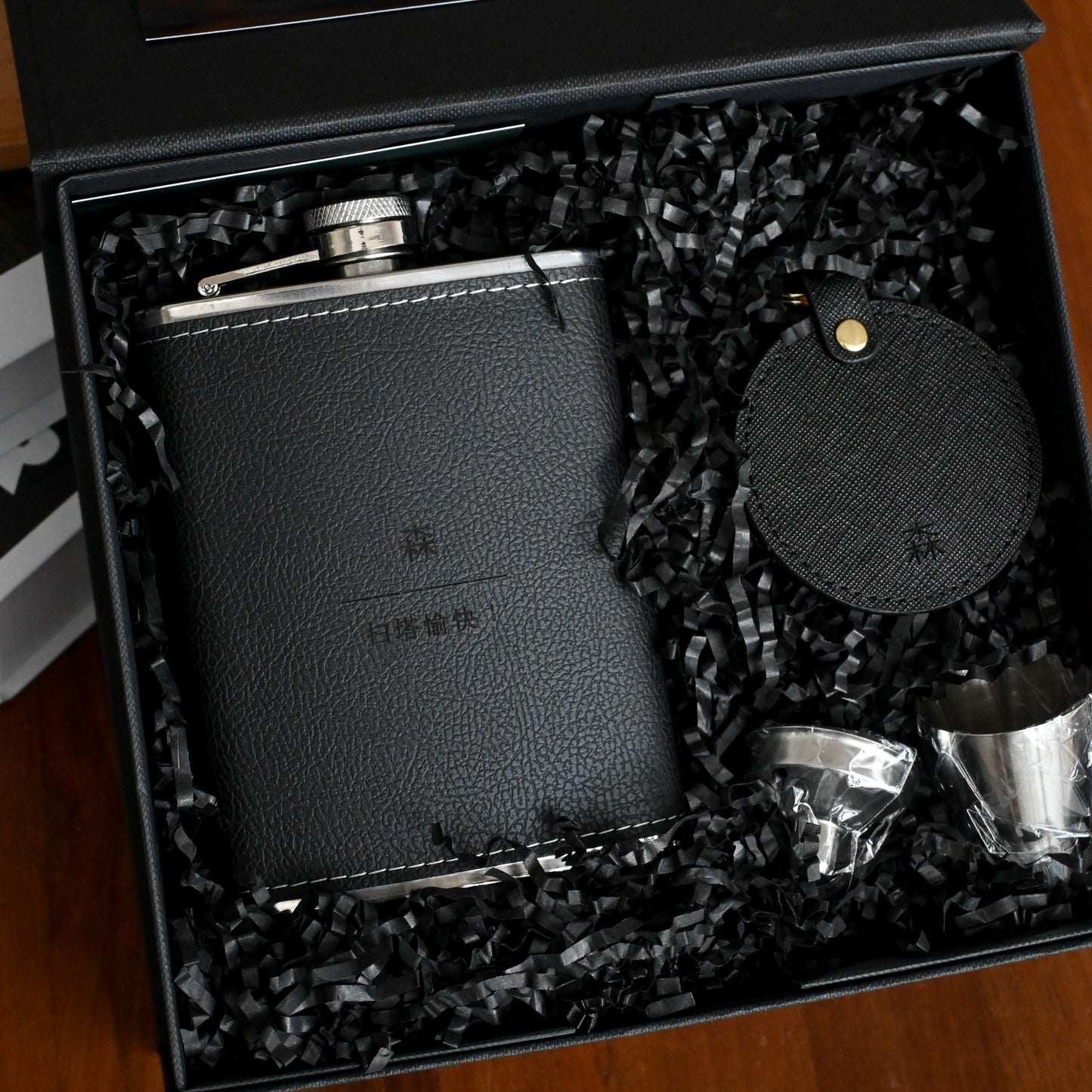 Personalised Black Leather Hip Flask Singapore
