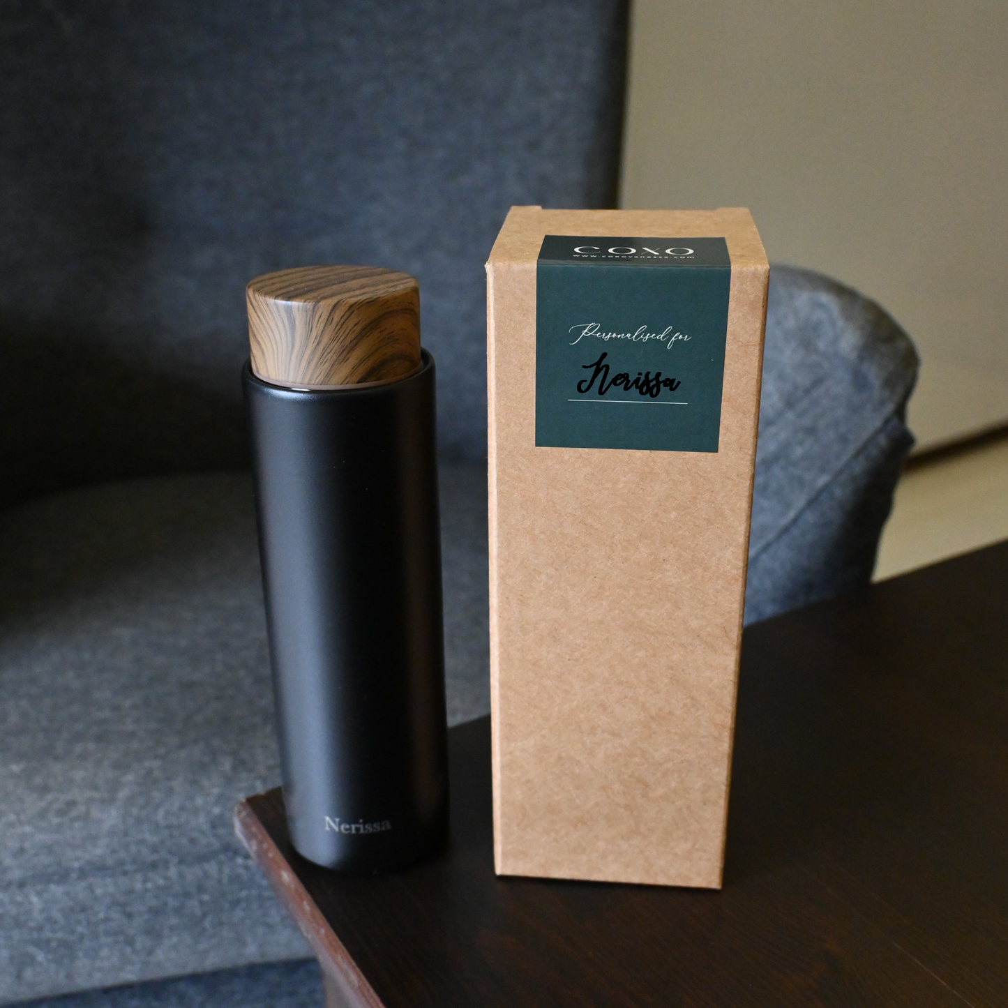 Engraved Wood Grain Thermos (White/ Black) - Father's Day Edition