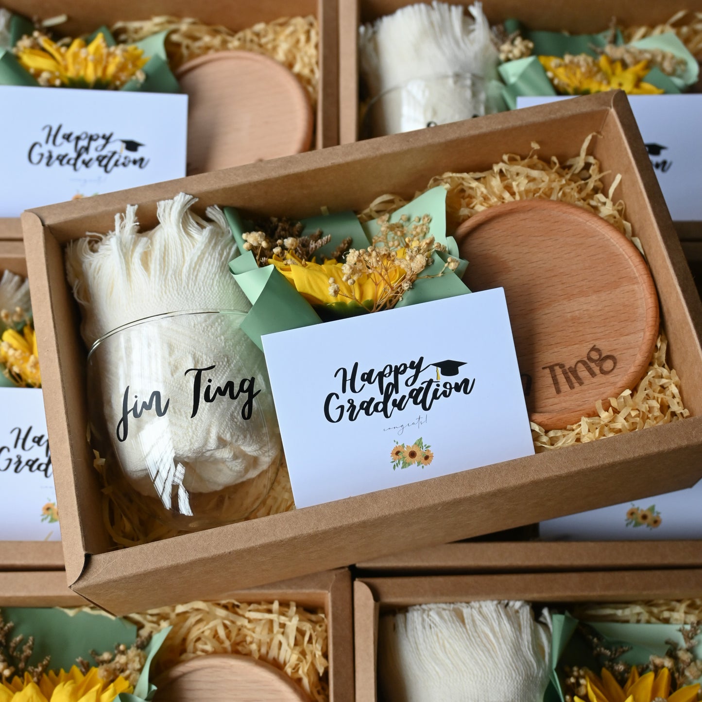 Personalised Graduation Gift Set Cup Coaster Sunflower Singapore