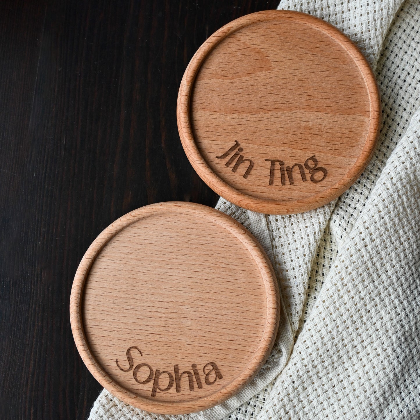 Personalised Wood Coaster (Birch Wood/ Walnut Wood) - Curved Design Singapore