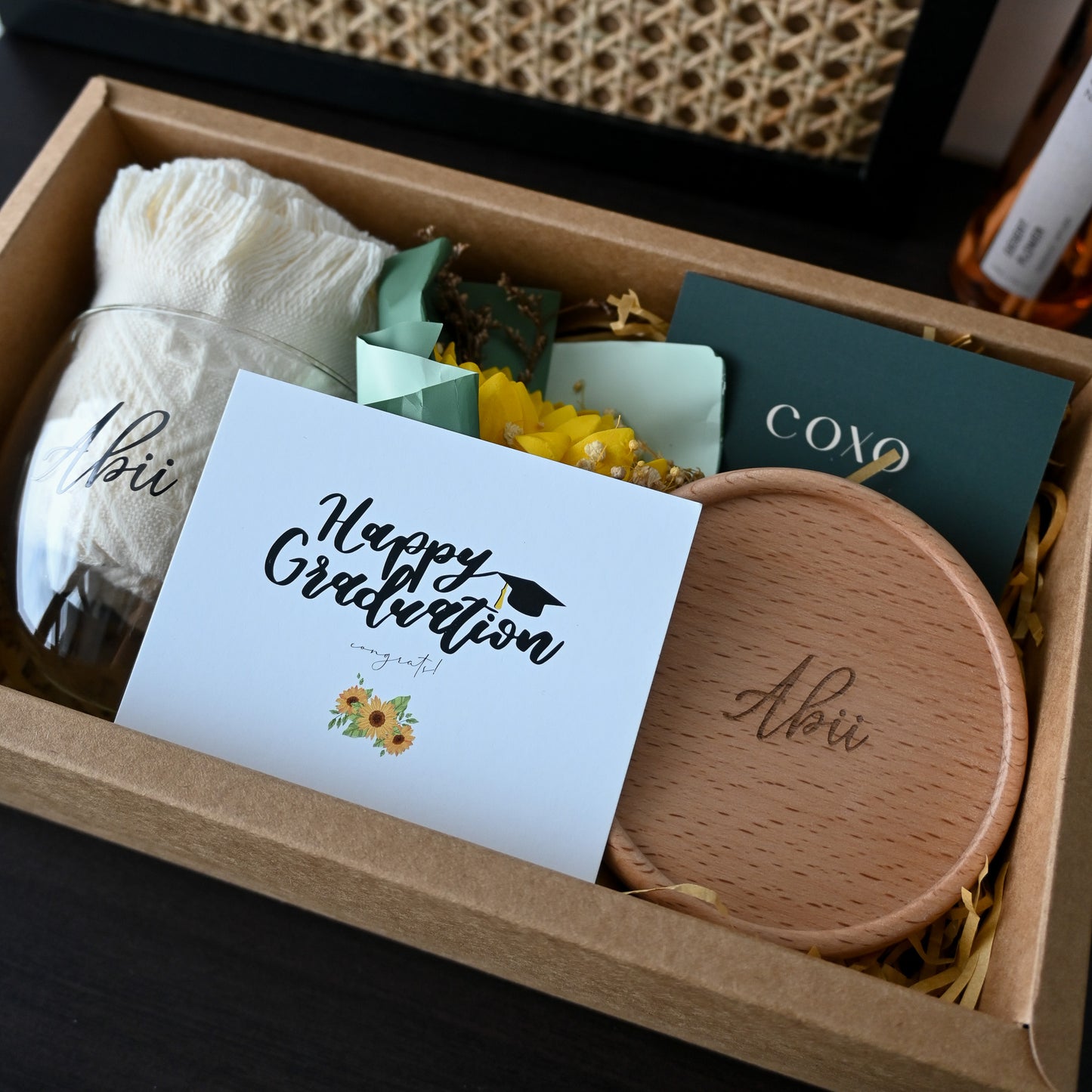 Personalised Graduation Gift Set Cup Coaster Sunflower Singapore