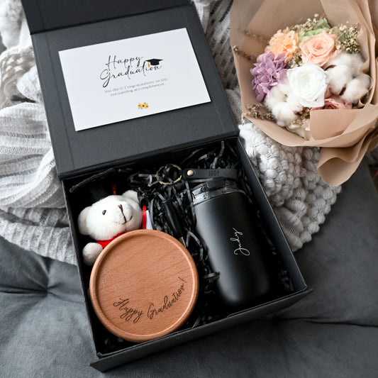 Graduation Gift Set Black Cup Coaster - Milestone Singapore
