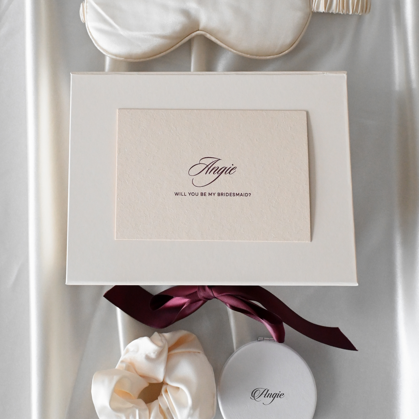 Personalised Bridesmaids Gift Set - The Cherished Beauty - Cream & Wine Red Colour Palette Singapore
