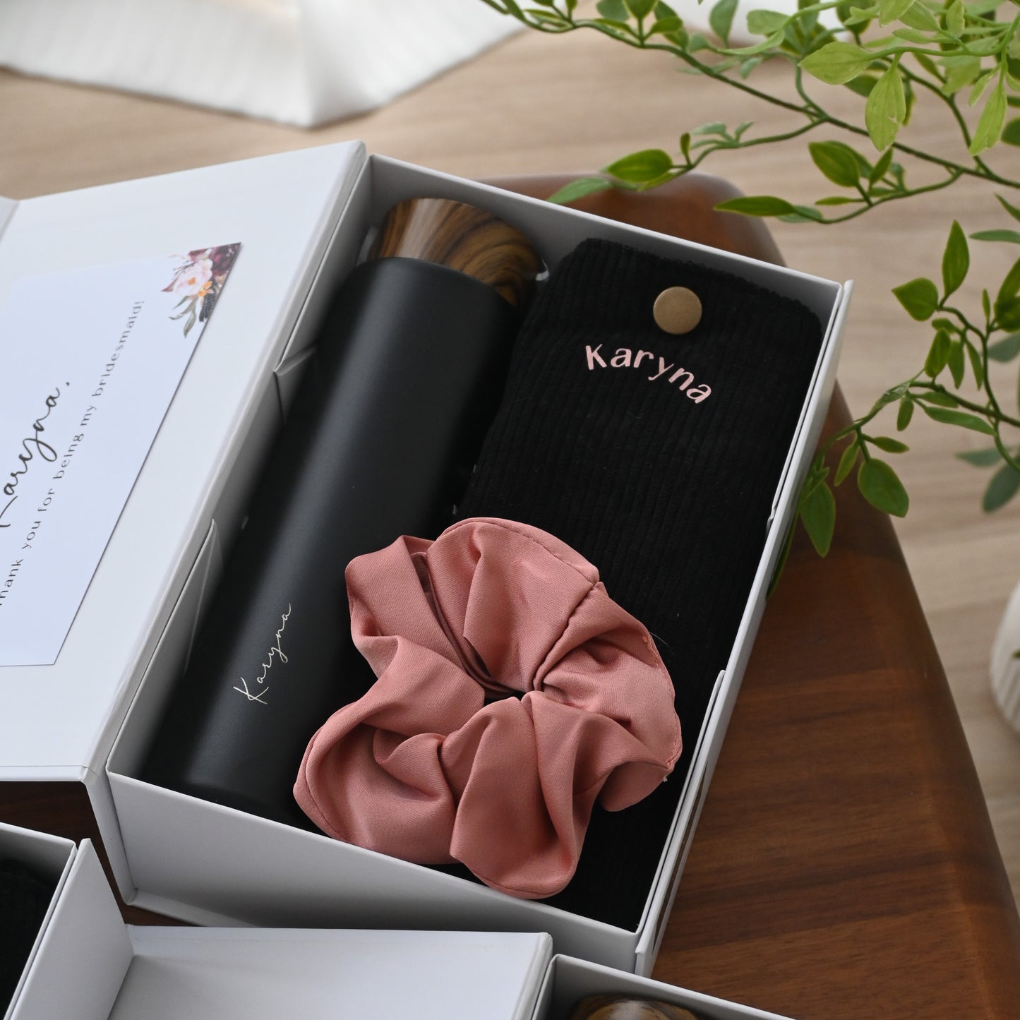Personalised Bridesmaids Gift Set with bottle, bag and scrunchie Singapore