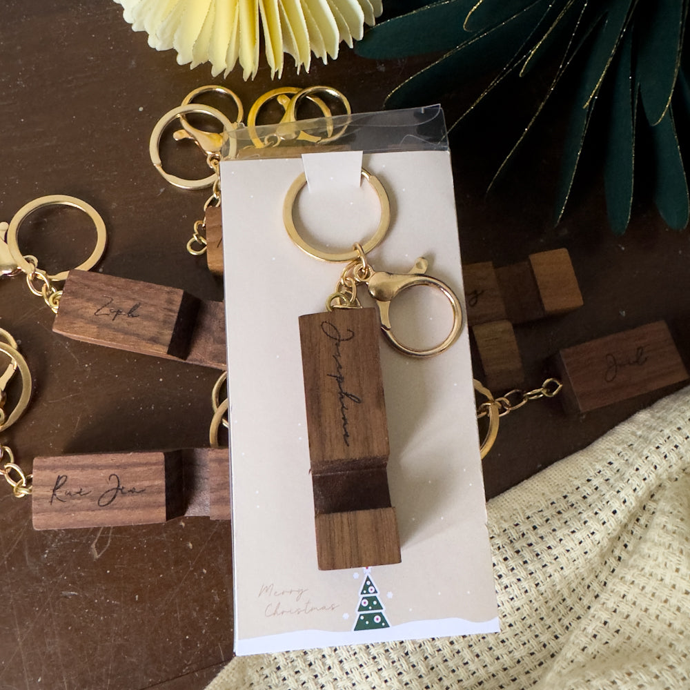 Walnut Wood Mini Phone Stand Keychain Christmas Gift