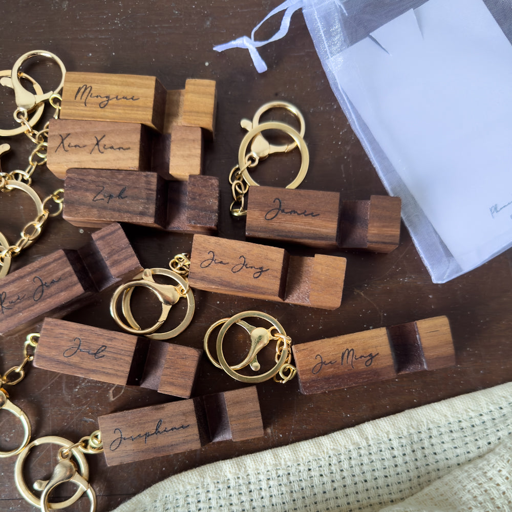 Walnut Wood Mini Phone Stand Keychain