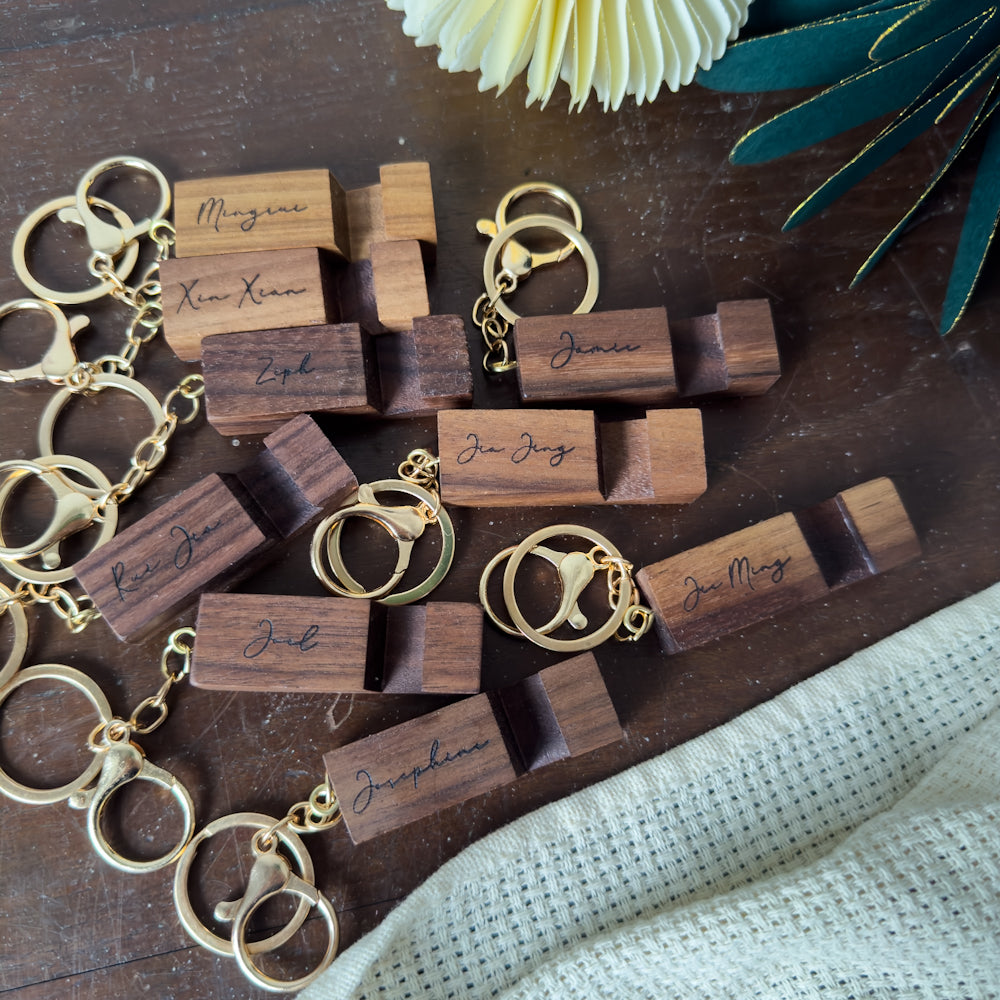 Walnut Wood Mini Phone Stand Keychain Christmas Gift