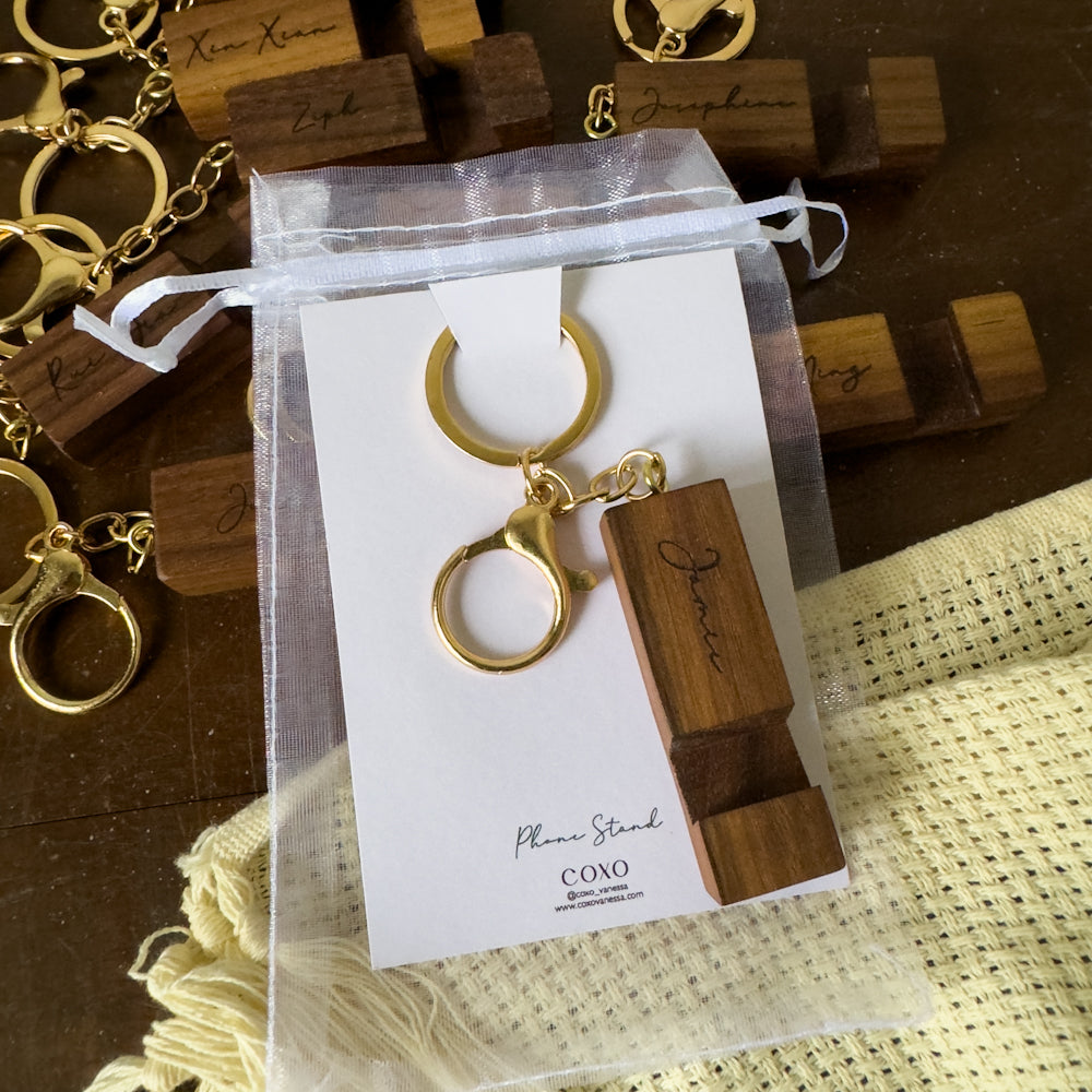 Walnut Wood Mini Phone Stand Keychain