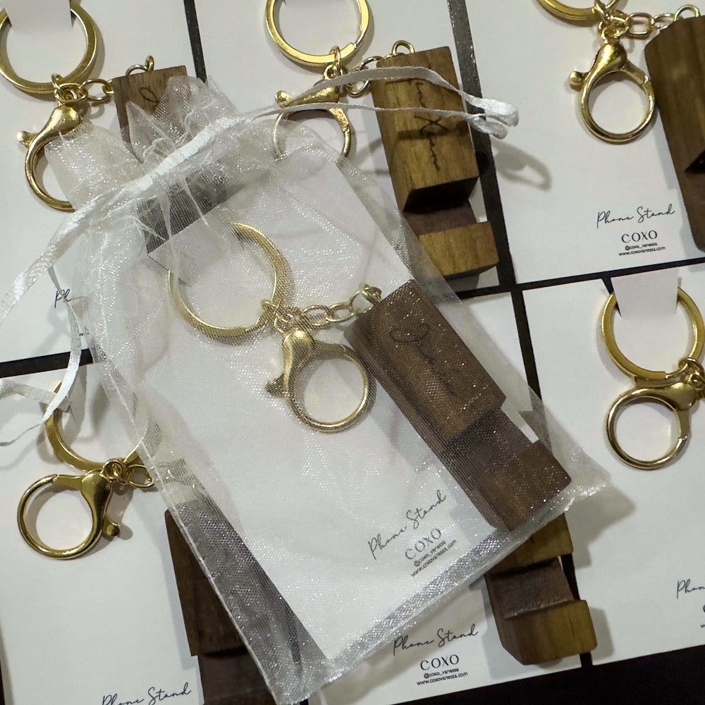 Walnut Wood Mini Phone Stand Keychain