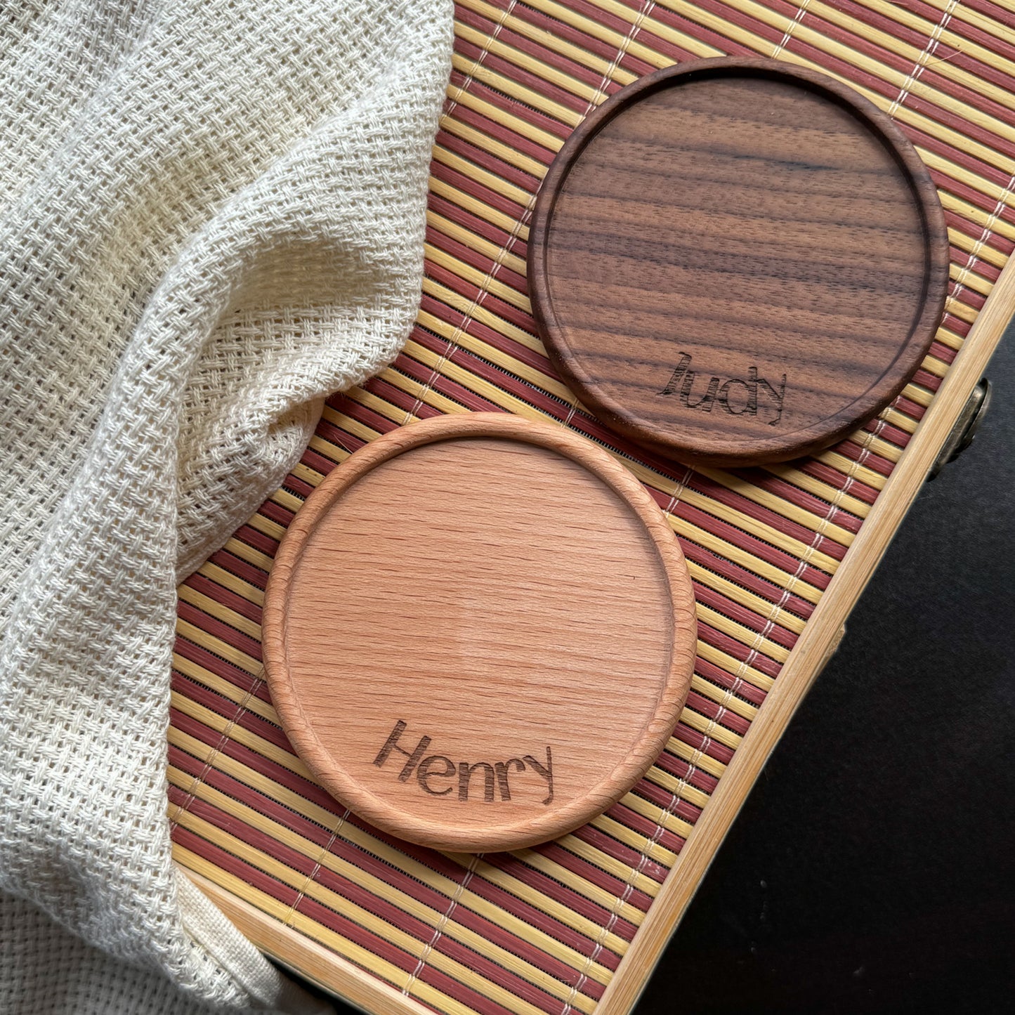 Personalised Wood Coaster (Birch Wood/ Walnut Wood) - Curved Design Singapore