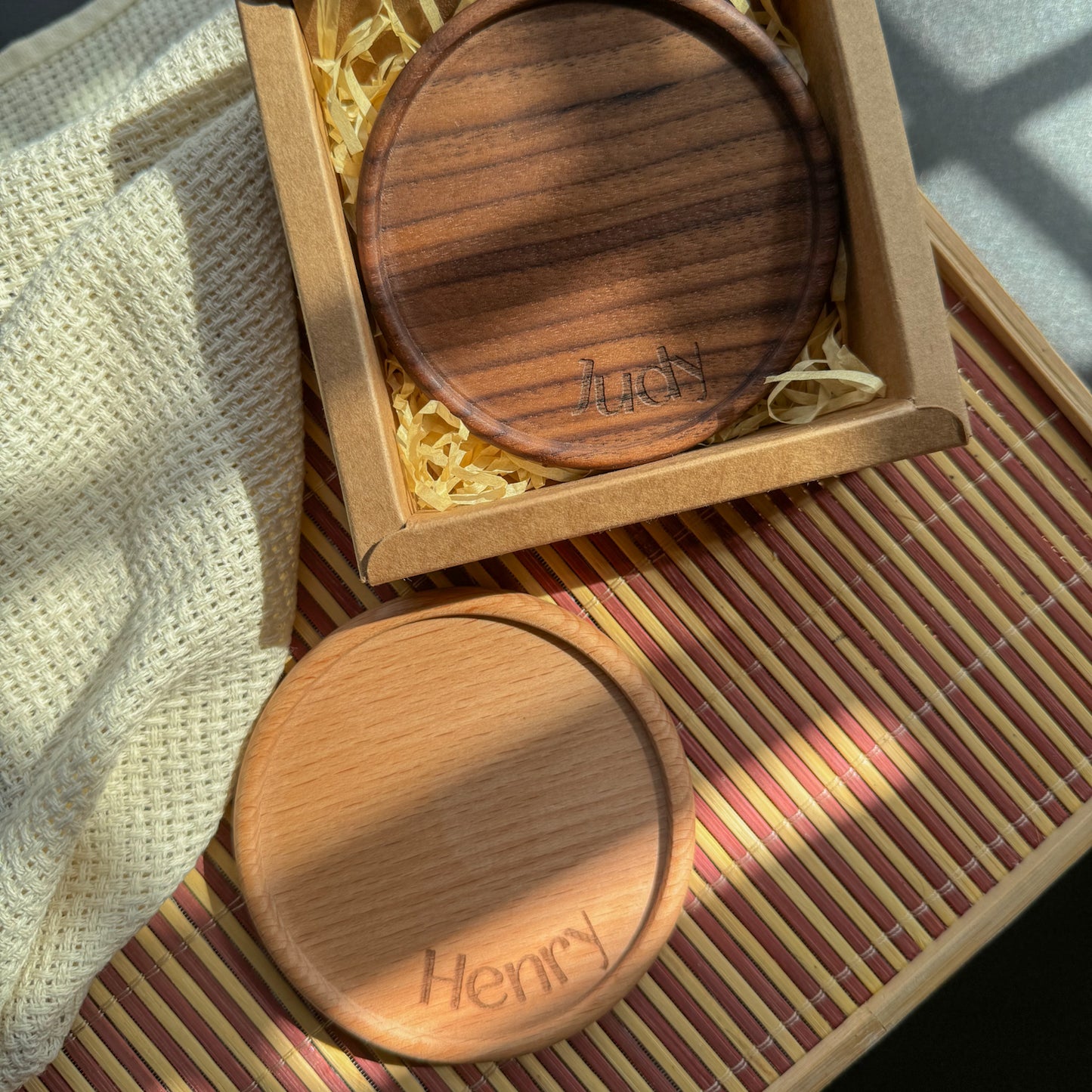 Personalised Wood Coaster (Birch Wood/ Walnut Wood) - Curved Design Singapore