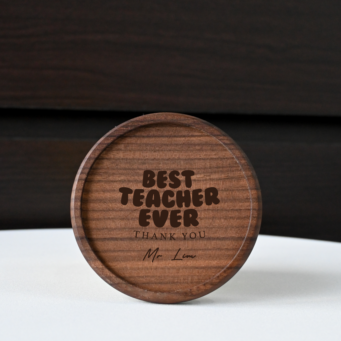 Personalised Teachers' Day Walnut Wood Coaster Singapore