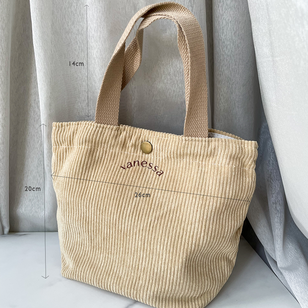 cream corduroy tote bag