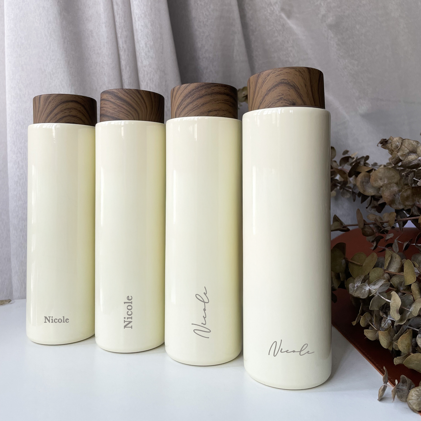 Engraved Wood Grain Thermos (White/ Black)