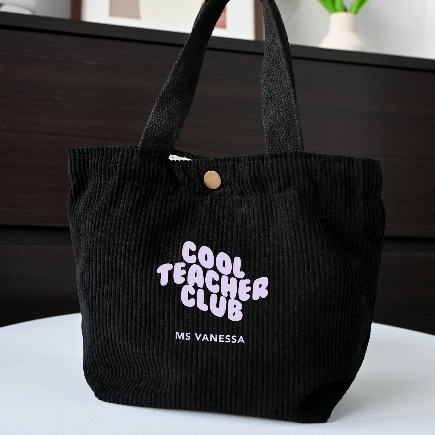 Personalised Mini Teachers' Day Corduroy Tote Bag (Black)