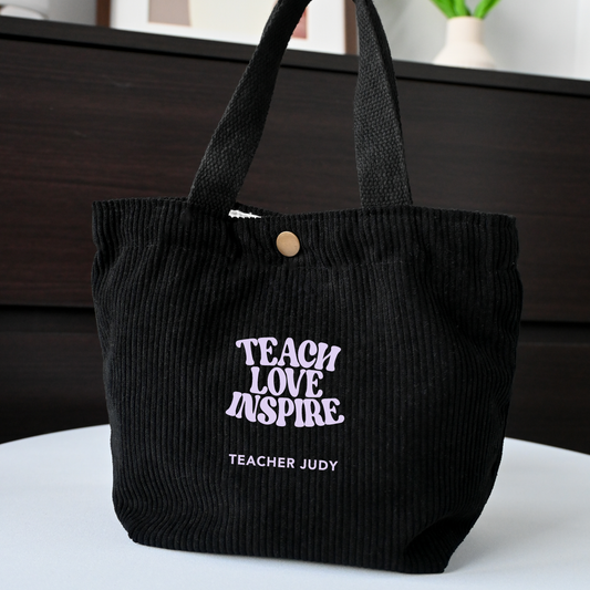 Personalised Teachers' Day Mini Corduroy Tote Bag (Black)