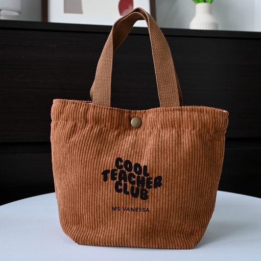 Personalised Mini Teachers' Day Corduroy Tote Bag (Brown)