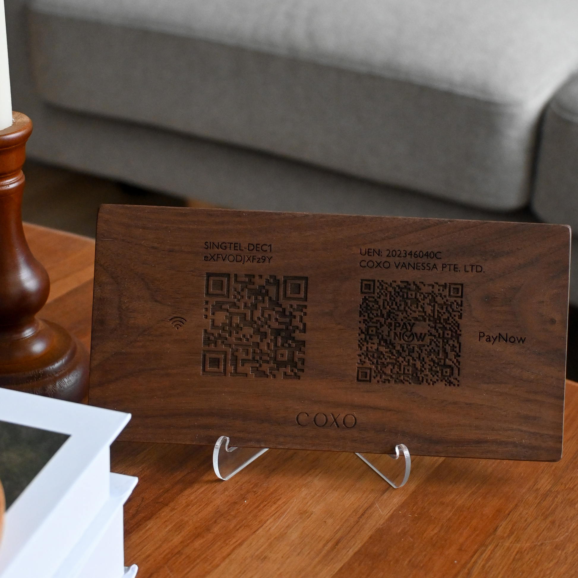 Dual QR Code personalised on wooden signage for business/home singapore