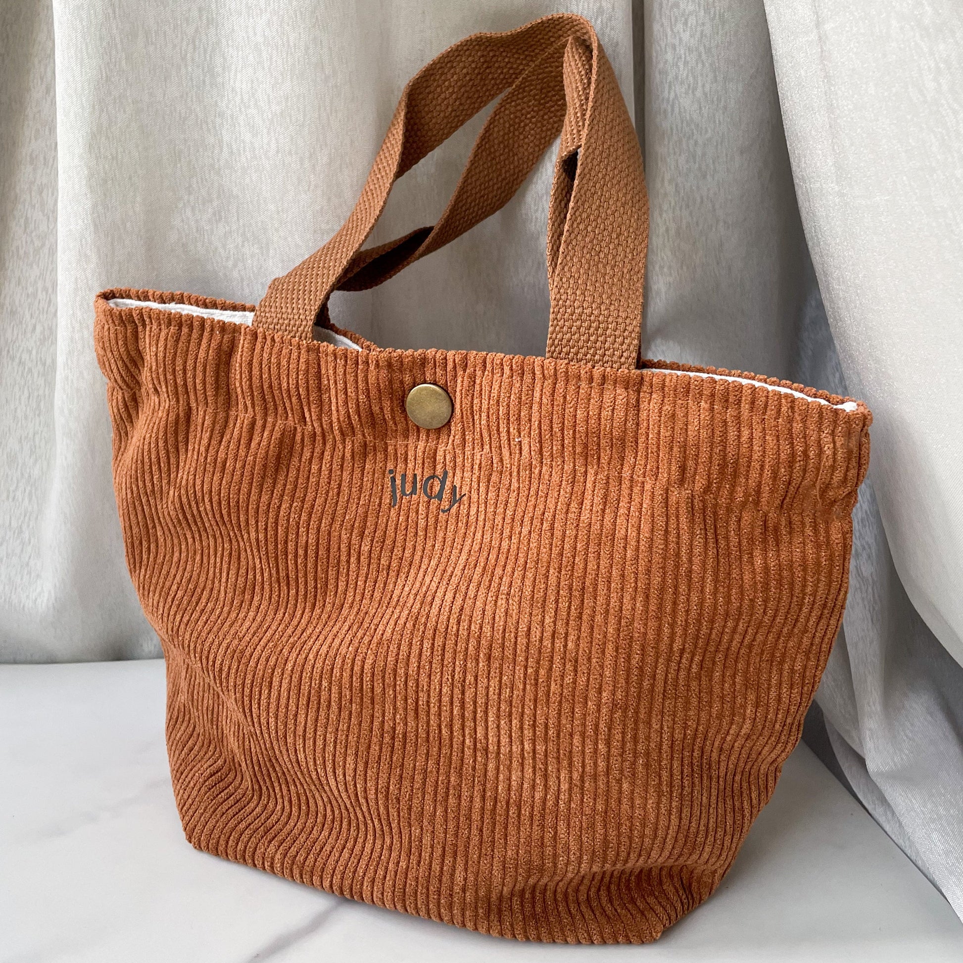 brown corduroy tote bag