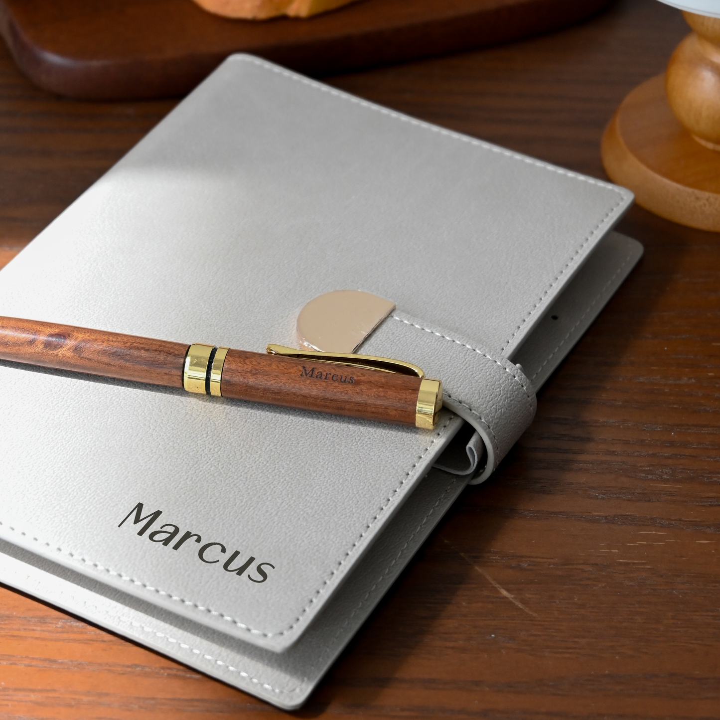 Personalised Leather Cover Magnetic Closing Notebook with Pen Singapore