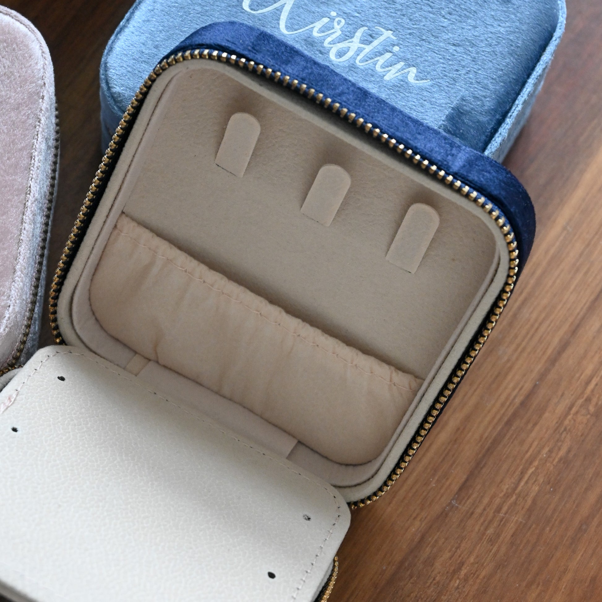 Personalised jewellery organiser in pink, light blue and dark blue Singapore