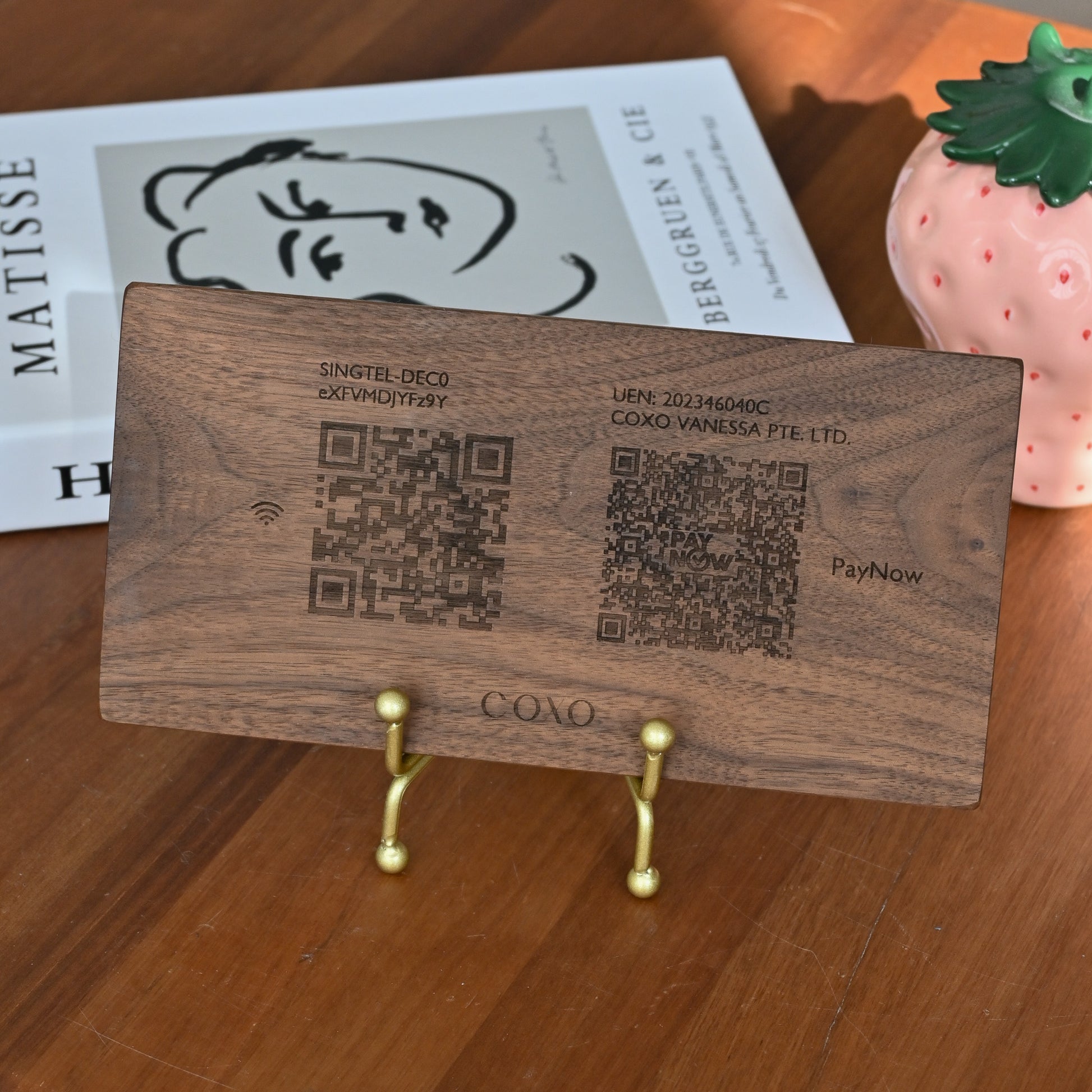Dual QR Code personalised on wooden signage for business/home singapore