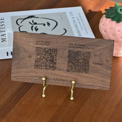Dual QR Code personalised on wooden signage for business/home singapore