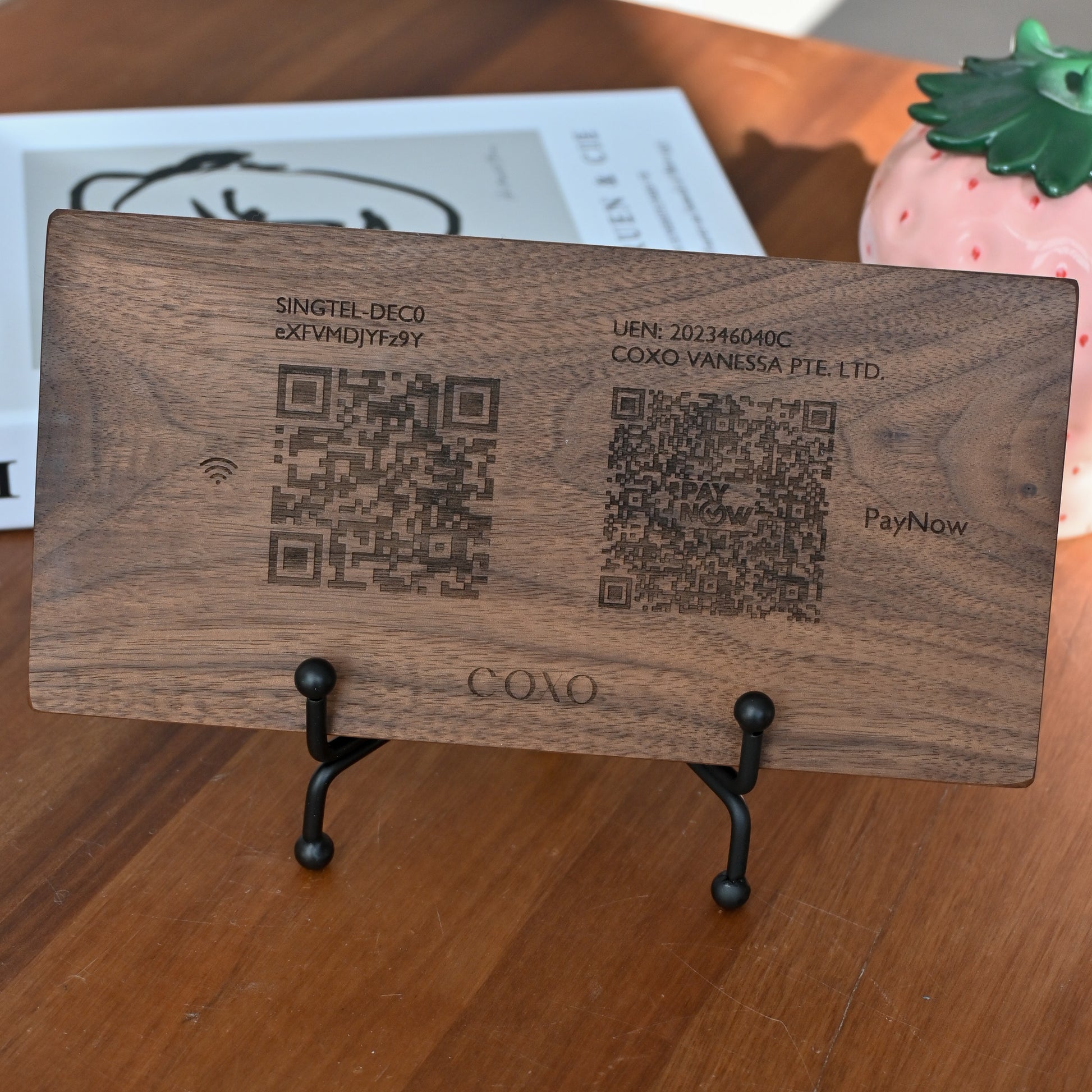 Dual QR Code personalised on wooden signage for business/home singapore