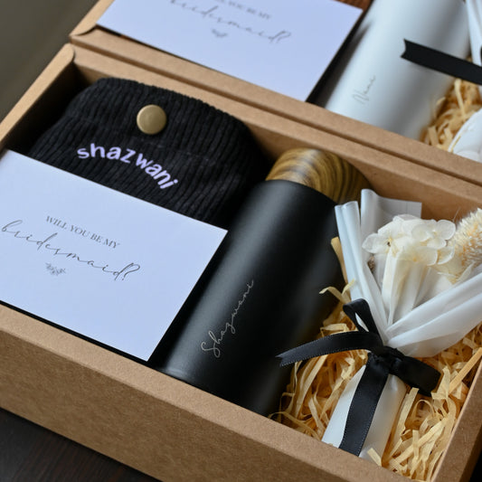 Personalised bridesmaids bag & thermos gift set singapore