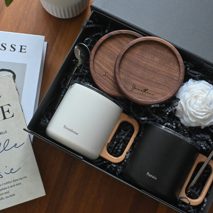 Personalised Housewarming/Wedding Couple Gift Set - The Perfect Pairing with Walnut Wood Coasters Singapore
