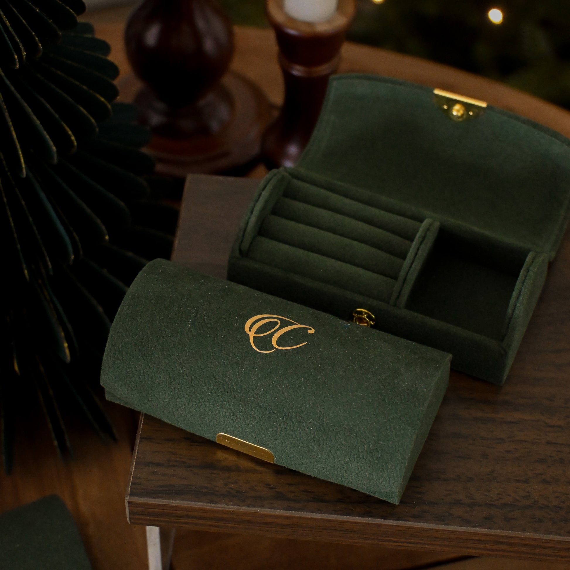 Personalised Mini Velvet Jewellery Organiser (Forest Green) Singapore