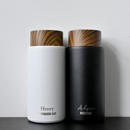 Engraved Mini Wood Grain Thermos (White/Black) - Father's Day Edition