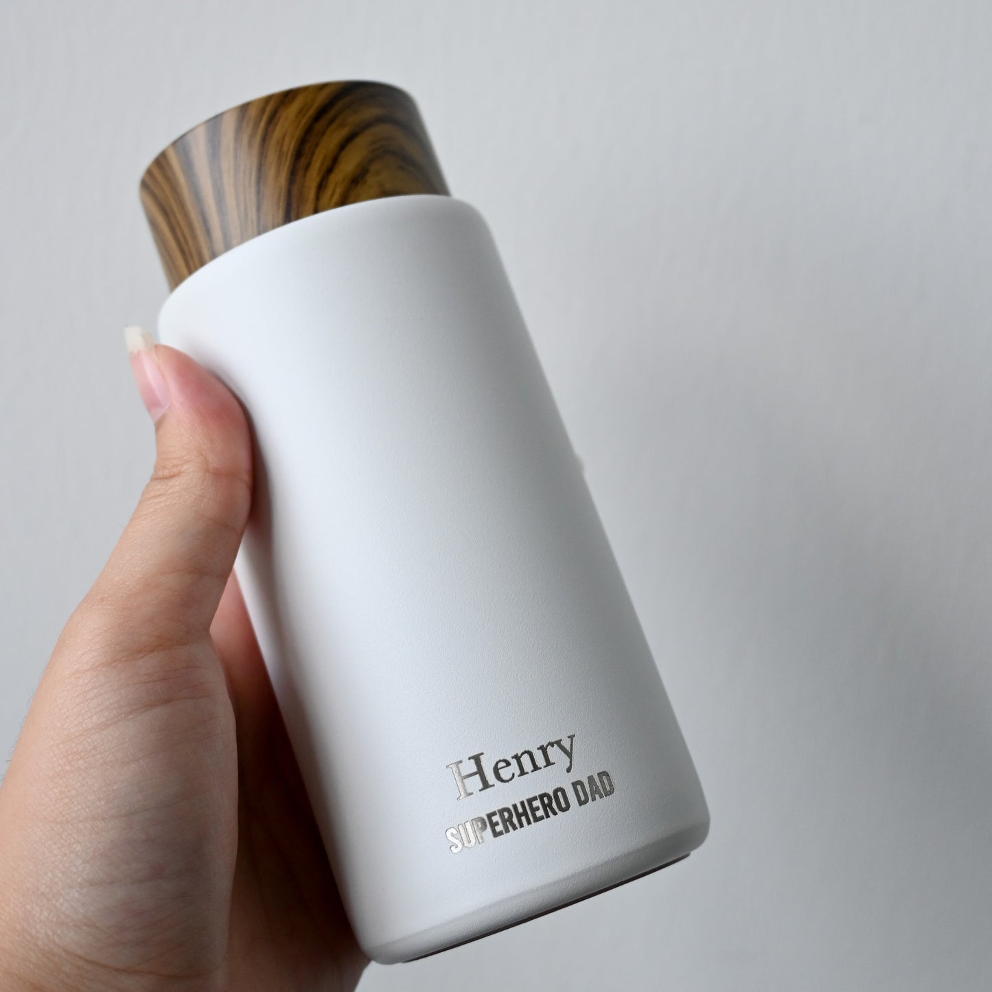 Engraved Mini Wood Grain Thermos (White/Black) - Father's Day Edition