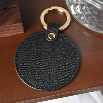 Personalised Leather Round Keychain - Father's Day Edition