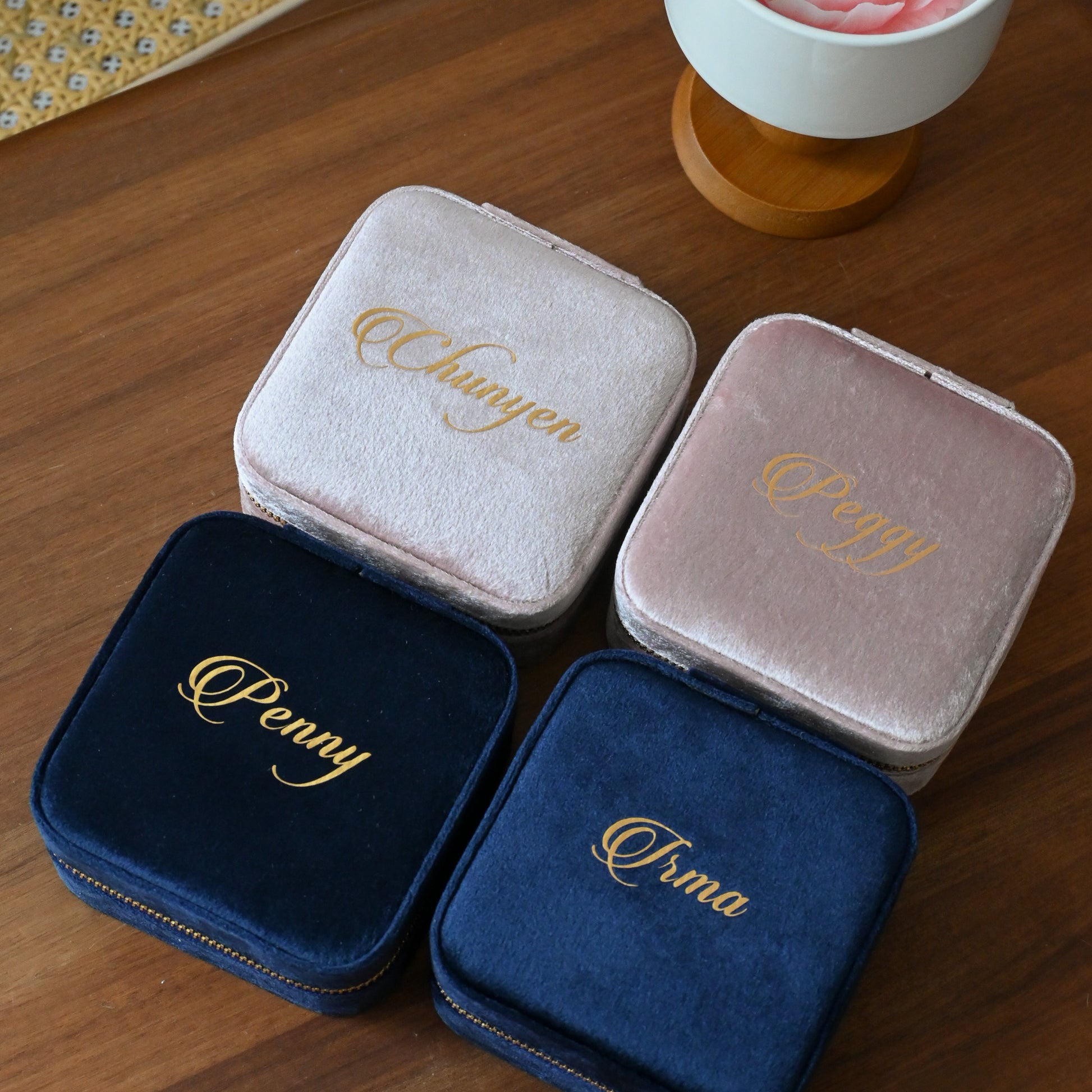 Personalised jewellery organiser in pink and dark blue Singapore