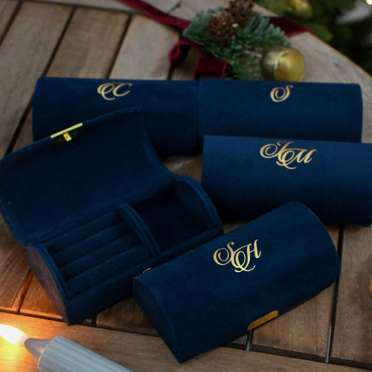Personalised Mini Velvet Jewellery Organiser (Dark Blue) Singapore