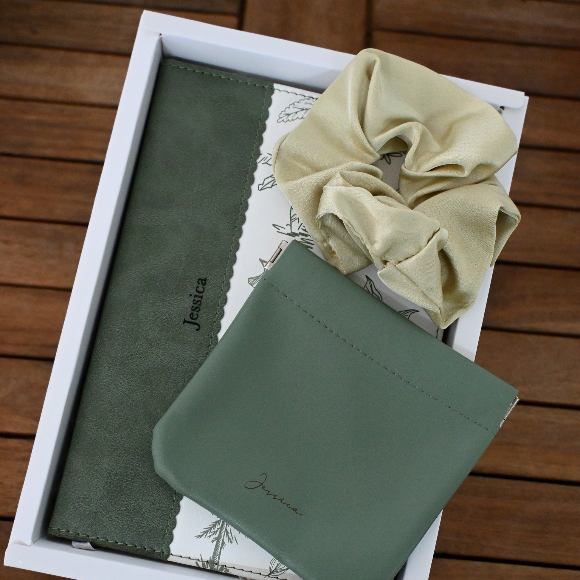 Personalised Botanical Gift Set with Sage Green Scrunchie Singapore