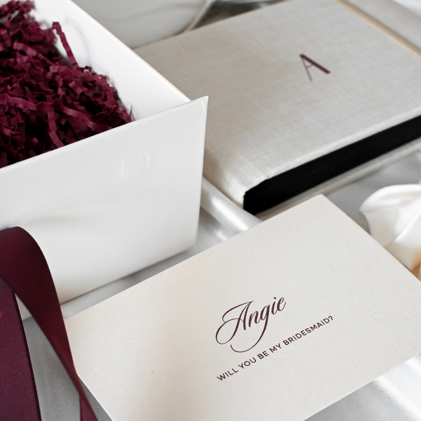 Personalised Bridesmaids Gift Set - The Cherished Keepsake - Cream & Wine Red Colour Palette Singapore