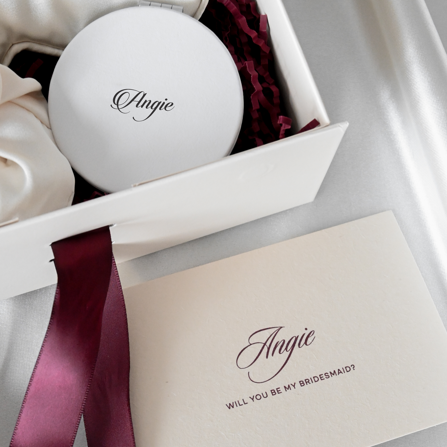 Personalised Bridesmaids Gift Set - The Cherished Beauty - Cream & Wine Red Colour Palette Singapore