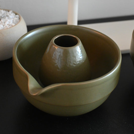 Forest Green Matcha Chawan and Chasen Holder