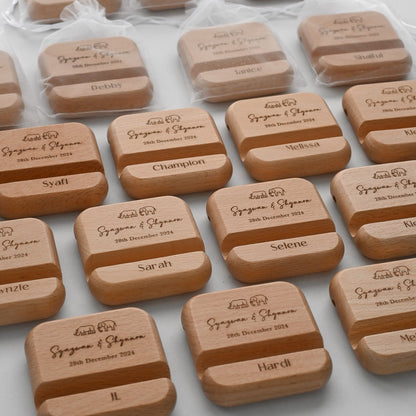 Personalised Engraved Wooden Phone Stand (Name & Quote) | Wedding Favours Singapore
