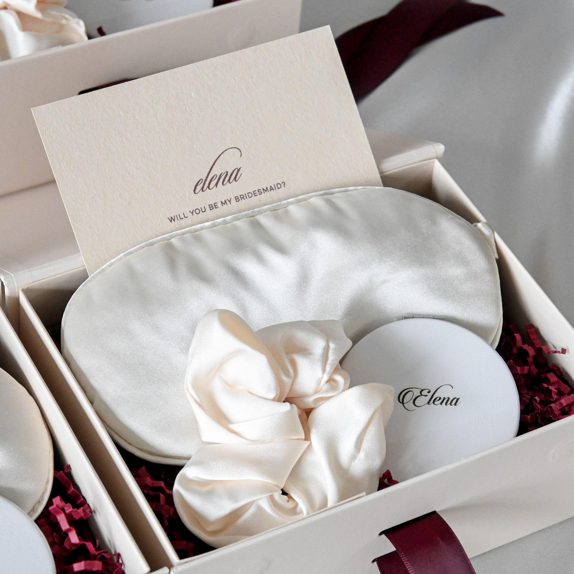 Personalised Bridesmaids Gift Set - The Cherished Beauty - Cream & Wine Red Colour Palette Singapore