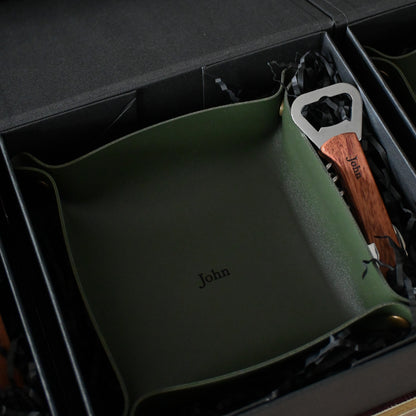 Personalised Quiet Essentials Gift Set | Leather tray & bottle opener | Singapore