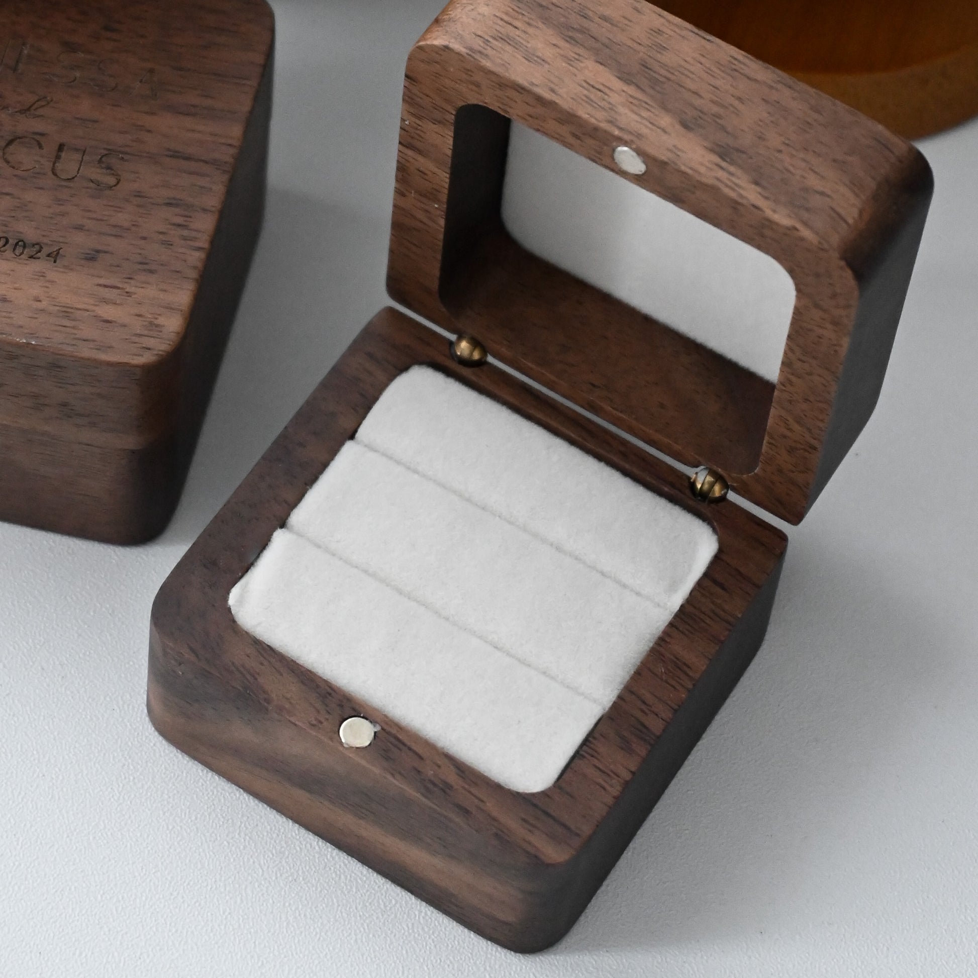 Personalised Wooden Ring Box engraved with names