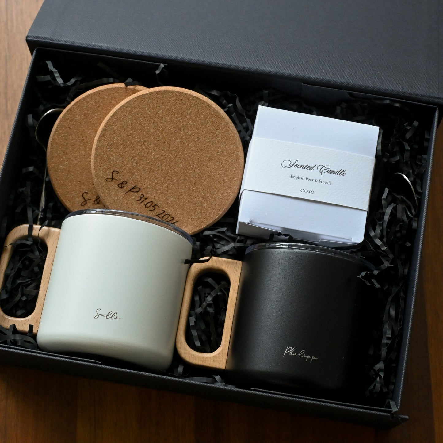 Personalised Housewarming/Wedding Couple Gift Set - The Perfect Pairing with Walnut Wood Coasters Singapore