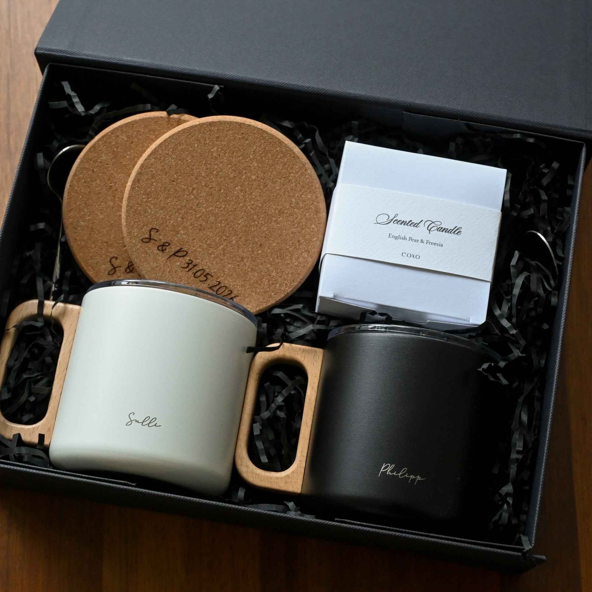 Personalised Housewarming/Wedding Couple Gift Set - The Perfect Pairing with Walnut Wood Coasters Singapore