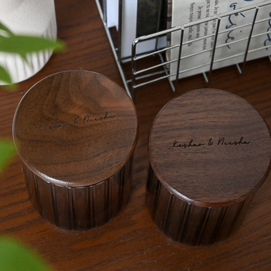 Personalised Walnut Cover Storage Fluted Jar Singapore
